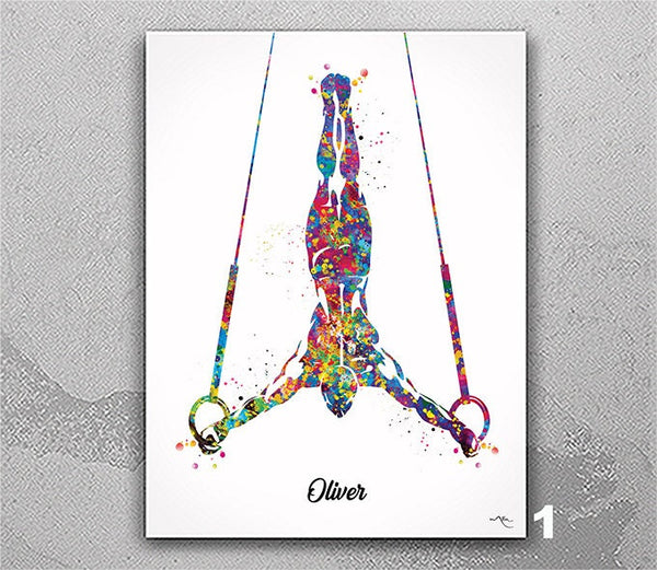 Male Gymnast Personelized Watercolor Print Boy Gymnastic Gift Gym Male Gymnast On Still Rings Personalized Gift Customize Gift Wall Art-2749