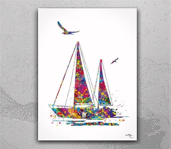Sailboat Watercolor Print Sea Themed Interior Design Coastal Living Nautical Decor Wall Art Poster Wall Decor Home Decor Wall Hanging-794