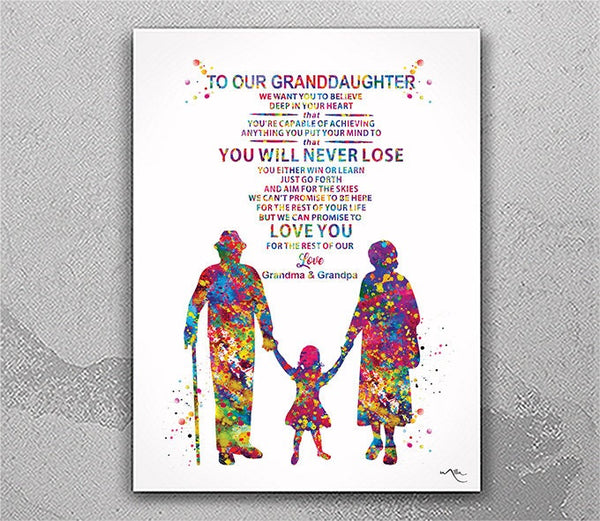 To our Granddaughter Family Quote Watercolor Print Grandma and Grandpa Childrens Christmas XMAS Birthday Gift Nursery Wall Art Decor-2752