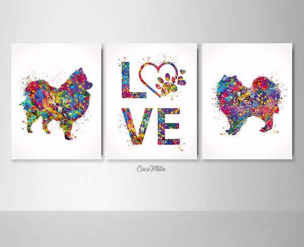 Pomeranian Dog Watercolor Print Set Dog Art Customizable Poster Doglover Gift Dog Lover Pomeranian Playing Poster Memorial Wall Hanging-2751