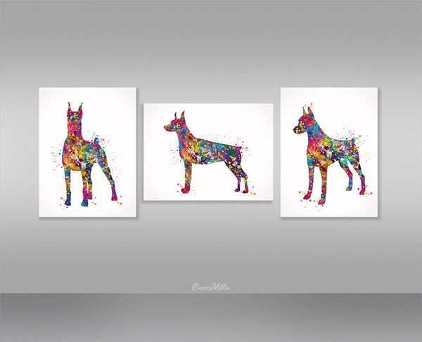 Doberman Dog Watercolor Print Set Dog Art Customizable Animal Poster Doglover Gift Dog Lover Doberman Memorial Gift Poster Wall Hanging-2756
