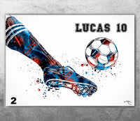 Soccer Poster Personelized Watercolor Print Male Football Gift Soccer Player Boy Soccer Man Personalized Gift Customize Gift Wall Art-2760