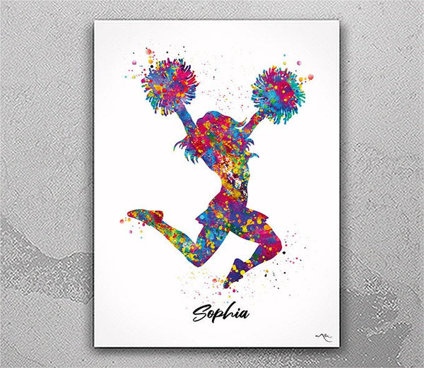Personalized Cheerleader Girl Watercolor Print Sports Art Teen Room Decor Nursery Decor Teen Sports Girls Dancer Decor Gymnast Wall Art-2759