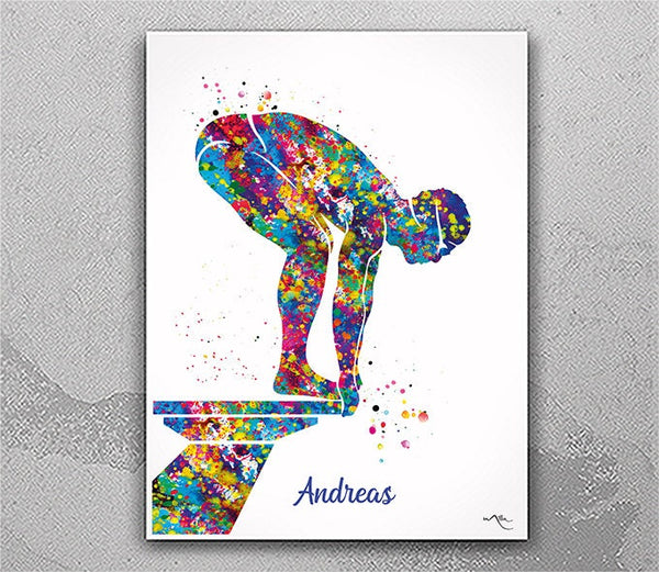 Swimmer Boy Personalised Watercolor Print Male Swimmer Art Gift Housewarming Gift Wall Decor For Kids Boys Room Decor Sport Wall Art-1604