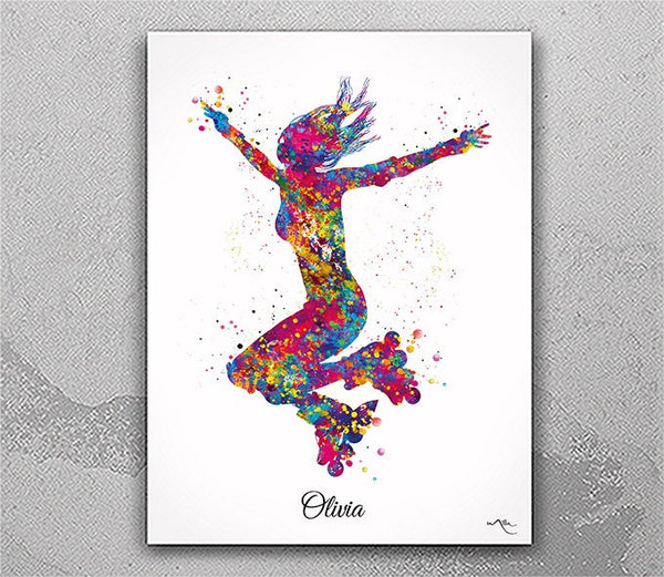 Roller Skate Girl Watercolor Print Woman Rollerblading Art Gift Female Inline Skates Girls Room Decor Wall Art Nursery Wall Hanging-2766