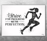 Runner Quote Watercolor Print Runner Female Woman Girl "Strive for Progress Not for Perfection" poster Sport running motivational Gift-2142
