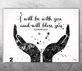 Bless You Quote, Watercolour Print Bible Verse Modern Christian Home Decor Housewarming Gift Wall Art Office Decor Calligraphy Typo Art-2847