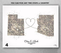 Personalised State Map Print Watercolor Print Any Two Maps Moving Abroad Present Distance Gifts State to State Customized Wall Art-2865