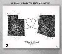 Personalised State Map Print Watercolor Print Any Two Maps Moving Abroad Present Distance Gifts State to State Customized Wall Art-2865