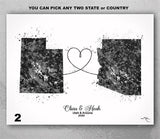 Personalised State Map Print Watercolor Print Any Two Maps Moving Abroad Present Distance Gifts State to State Customized Wall Art-2865