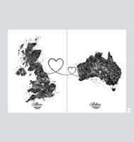 Personalised Map Print Watercolor Print Set of Two Any Two Maps Moving Abroad Present Distance Country to Country Customized Wall Art-2840