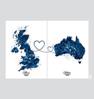 Personalised Map Print Watercolor Print Set of Two Any Two Maps Moving Abroad Present Distance Country to Country Customized Wall Art-2840