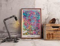 Scottsdale Map Watercolor Print Wall Art Scottsdale Gift USA City Wanderlust, Wall Hanging Map of Arizona Home Town Map Travel Gift-2893