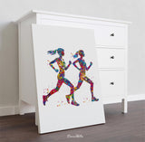 Runner Girls Watercolor Print Canvas Runner Two Woman Couple Marathon Winner Gift Sport Poster Motivational Inspirational Running Gift-2895