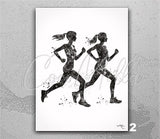 Runner Girls Watercolor Print Canvas Runner Two Woman Couple Marathon Winner Gift Sport Poster Motivational Inspirational Running Gift-2895