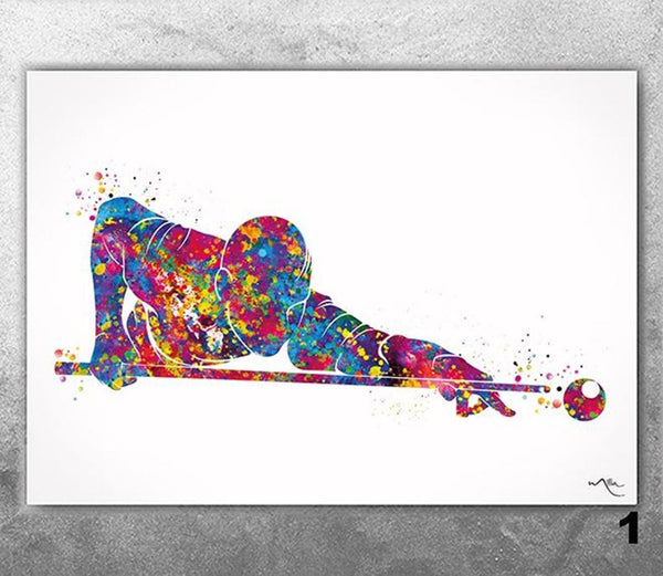 Billiards Watercolor Print Pool Art Snooker Art Wall Decor For Him Pool Room Decor Sport Snooker Player Personalized Man Cave Wall Art-2892