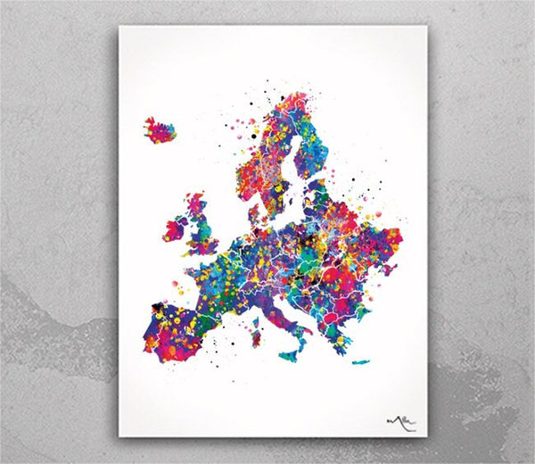 Map of Europe Map Wall Art Watercolor Print Travel Art Wanderlust Poster Wall Decor Map Art Wall Hanging Housewarming Gift Office Decor-189
