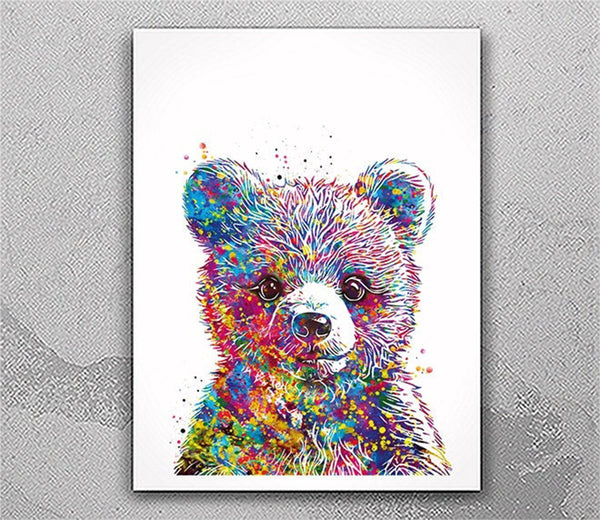 Cute Baby Bear Personalized Watercolor Print Nursery Decor Wall Art Woodland Animals Bear For Kids Room Decor Baby Shower Gift Wall Art-2812