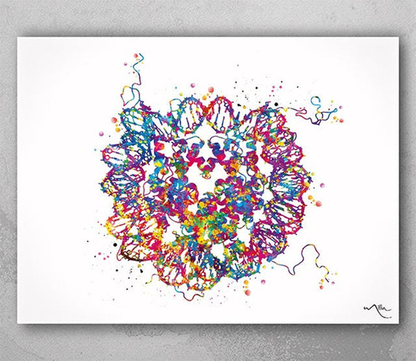 DNA Crystal Structure of Nucleosome Watercolor Print Genome Poster Medical Art Office Decor Scientist Wall Art Gift Genetic Laboratory-2566
