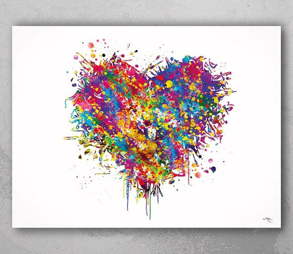 Heart Love Watercolor Print Valentines Day For Her For Him Abstract Bedroom Decor Housewarming Gift Wall Art Home Decor Wall Hanging-2160