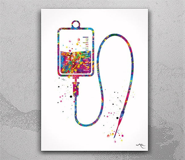 Solution Bag Watercolor Print Medical Art IV bag infusion procedure Nurse Practitioner Gift CANVAS Art Doctor Office Clinic Decor-1290