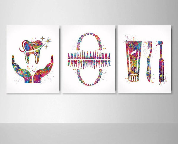 Dental Hygienist Gift Set Watercolor Print Dental Gift Decor Dentist Present Medical Art Dental Care Dentist Office Dentistry Clinic-655