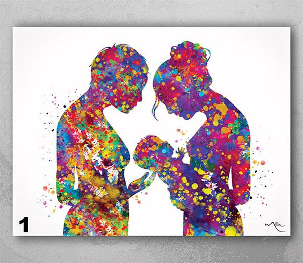 Two Moms Watercolor Print Same Sex New Moms LGBT Family Love Wins Wedding Gift Wall Art Gay Lesbian Gift Art Home Decor Mrs and Mrs-1907