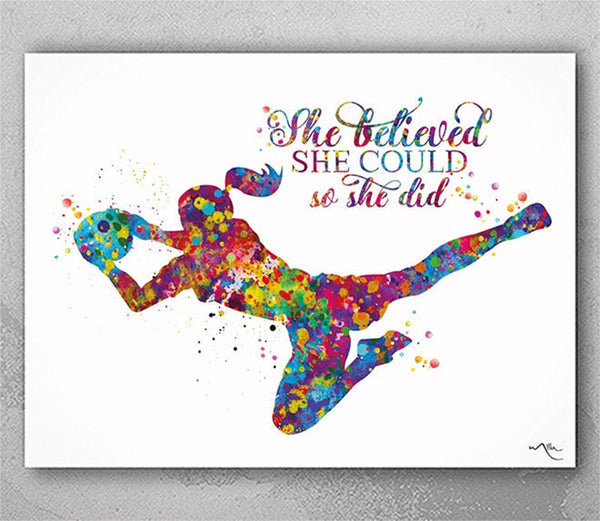 Soccer Girl Quote Watercolor Print Female Soccer Gift Soccer Art Wall Decor Girl Soccer Player Art run with your heart Girl Wall Art-2525