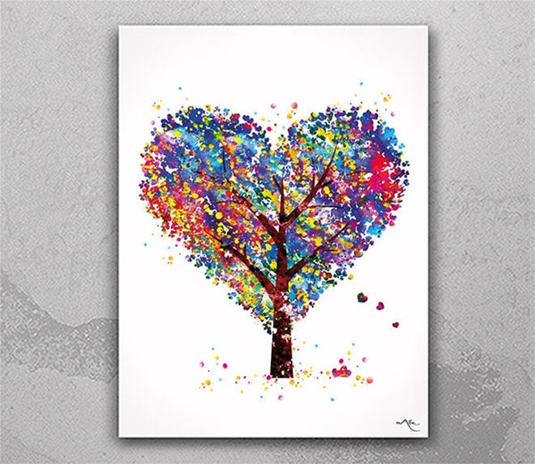 Heart Tree Watercolor Print Wedding Gift Housewarming Gift Wall Decor Art Nursery Art Decor Wall Hanging Love Heart Valentines Day Gift-456