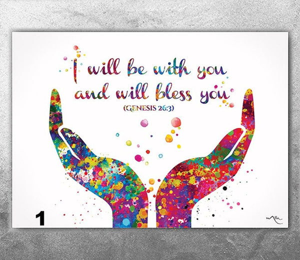 Bless You Quote, Watercolour Print Bible Verse Modern Christian Home Decor Housewarming Gift Wall Art Office Decor Calligraphy Typo Art-2847