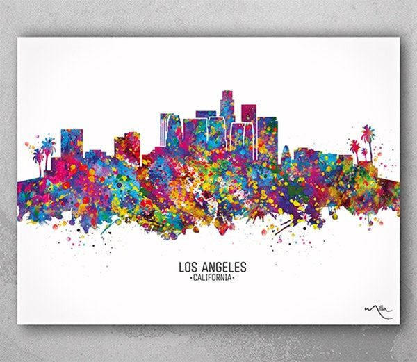 Los Angeles California Skyline Watercolor Art Print Wall Wedding Gift Holywood Wall Decor Art Home Decor Wall Hanging Traveller Art-369