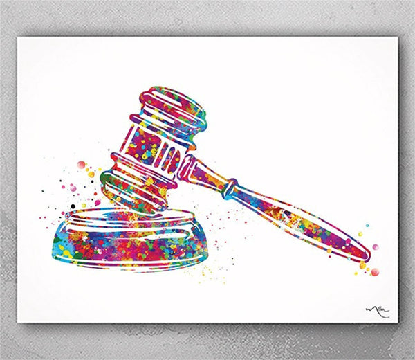 Gavel Watercolor Print Ceremonial Mallet Art Attorney Lawyer Office Wall Art Judge's Gavel Law Lawyer Justice Hammer Pass the Bar Gift-445
