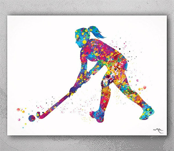 Field Hockey Girl Watercolor Print Hockey Player Girl Gift Art Wall Decor Female Woman Hockey Art Run with your heart Girl Wall Art-1865