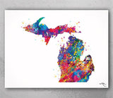 Michigan Map Watercolor Print State Map illustrations Art Print Wall House Gift Poster Housewarming Gift Home Decor Office Wall Hanging-334