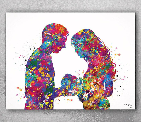 Father and Mother with Baby Watercolor Print New Mom and Father Parents Love Couple Gift Wall Art Family Wedding Gift Art Home Decor-1597