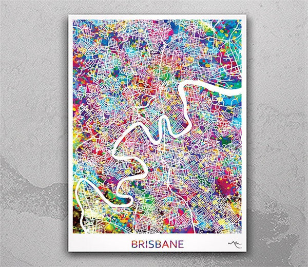 Brisbane Map Print, Watercolor Art Print, Brisbane Street Map, Travel Decor, Wanderlust, Map Art, Wall Hanging, Australia Street Map-882