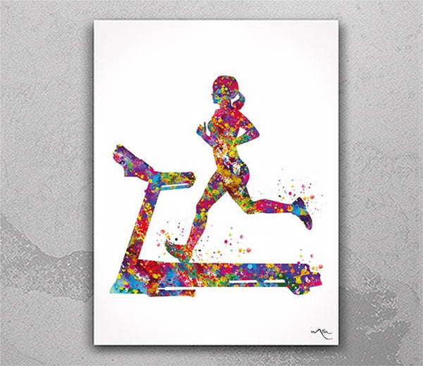 Runner Woman Watercolor Print Treadmill Running Runner Woman Female Girl Marathon Gym Decor Athlete Workout Gift Poster Sports Runners-2218