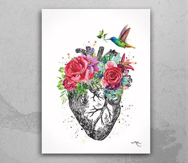 Heart Anatomy Floral Watercolor Print Cardiology Decor Medical Art Print Office Decoration Flowers Heart Doctor Print Nerd Wall Hanging-1333
