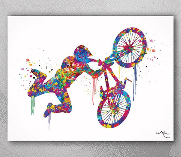 Bike Watercolor Print Dirt Bike Mountain Biker Poster BMX Biking Stunt Racing Bike Extreme Sport Print Acrobatic Bike Sports Wall Art-1177