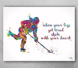 Ringette Player Girl Quote Watercolor Print Ringuette Female Woman Mom When your legs get tired Quote Hockey Sports Wall Art Teen Gift-2603