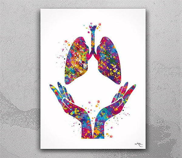 Lungs Health and Care Watercolor Print Decor Medical Art Office Breathe Poster Medicine Pulmonologist Doctor Clinic Decor Wall Hanging-285