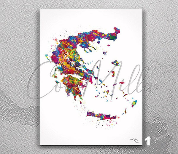Greece Map Watercolor Print Greek Print Travel Poster Honeymoon Anniversary Greece Peninsula Wall Decor Topography Minimalist Wall Art-2284