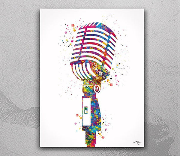 Microphone Watercolor Print Music Art Wall Art Vintage Poster Room Decor Gift DJ Gift Teen Room Bedroom Musical Decor Art Music Studio-2549