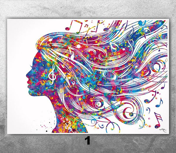 Girl Music Notes Watercolor Print Treble Clef Art Print Art Print Musician Gift Wall Decor Wall Art Housewarming Music Room Party Decor-2816