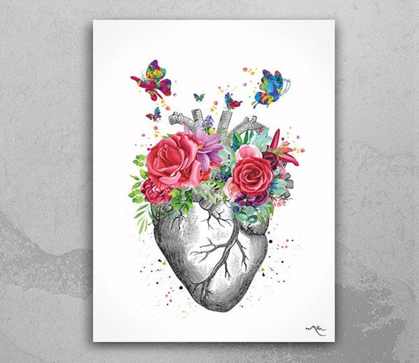 Heart Anatomy Floral Butterfly Watercolor Print Cardiology Medical Art Office Decoration Flowers Doctor Clinic Gift Nerd Wall Hanging-1353