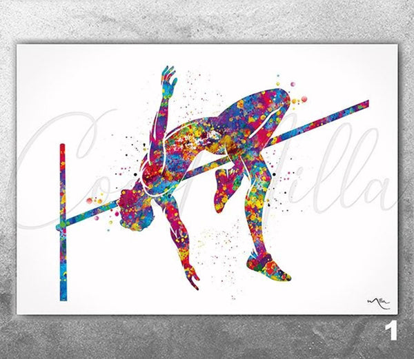 High Jumper Athlete Art Watercolor Print High Jumping Boy Gift, Housewarming Wall Decor Teen Room Decor For Teen Nursery Sport Wall Art-2877