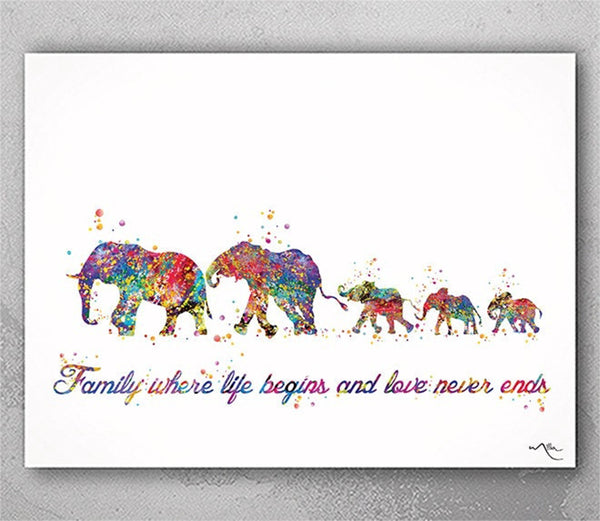 Elephant Family Mom Dad and Babies Family Quote Art Print Watercolor Print Wedding Gift Wall Art  Wall Decor Art Home Decor Wall Hanging-675