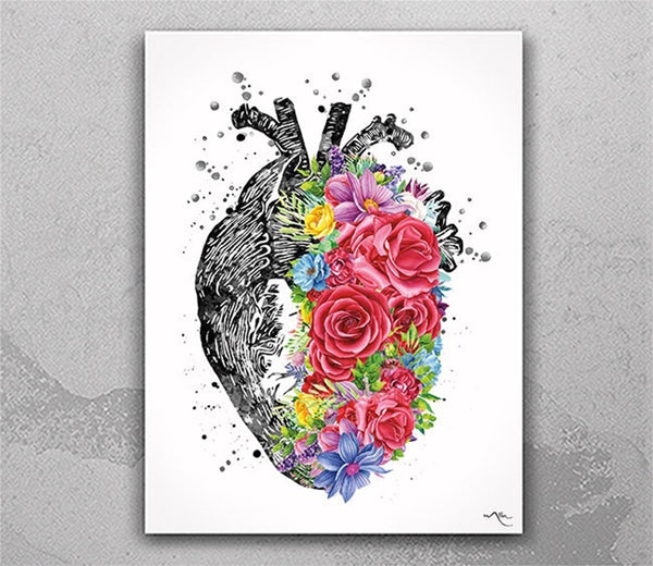 Heart Anatomy Floral Watercolor Print Cardiology Decor Medical Art Print Office Decoration Flowers Heart Doctor Print Nerd Wall Hanging-2520