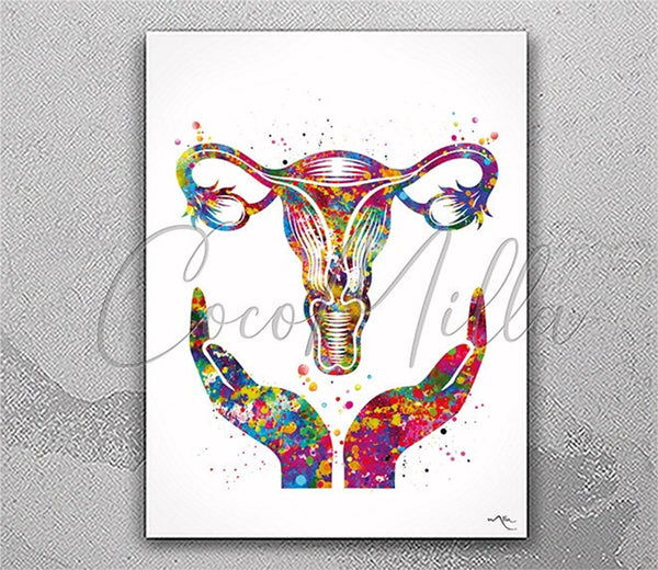 Uterus Health Anatomy Flowers Watercolor Prin Female Reproductive System Gynecology Clinic Decor Graduaiton Gift OBGYN Pregnancy Gift-2843