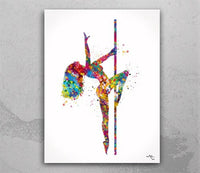Pole Dancer Woman Girl Watercolor Print Dance Studio Sports Art Fitness Gift Sexy Show Nursery Art Dance Gift Girls Dancing Wall Art-1308